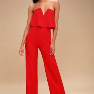 Lulus Red Strapless Jumpsuit